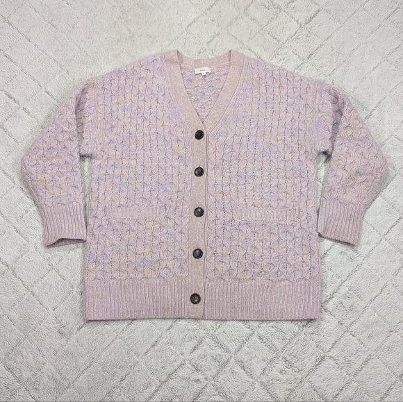 A.L.C. Sweater Womens XS Purple Beige Jacks Cardigan Honeycomb Cable Knit Wool - Picture 1 of 8